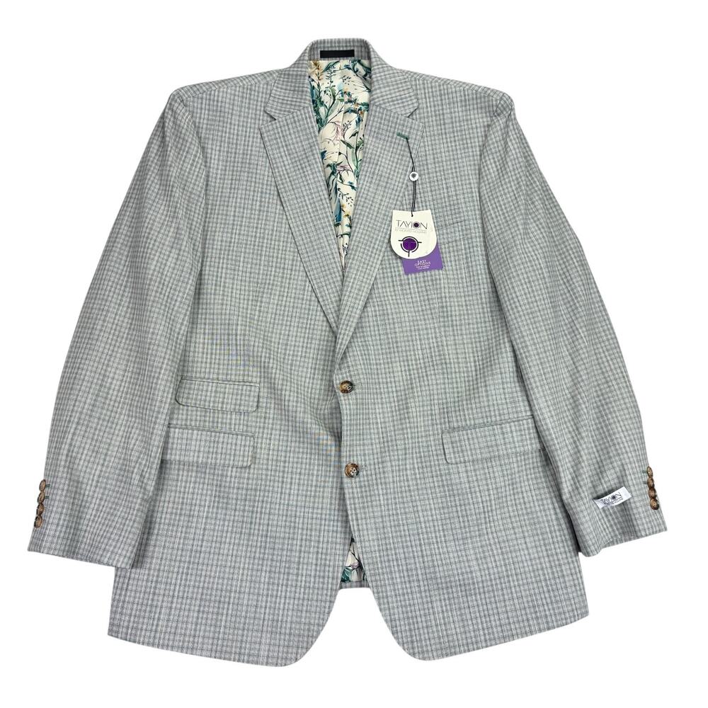 Tayion Mens Agordy Regular Fit Plaid Suit Jacket Gray Green 46L
